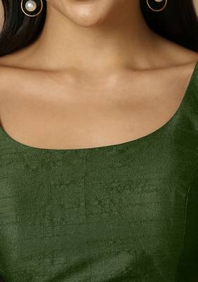 SALWAR STUDIO Women's Green Solid Saree Blouse 5
