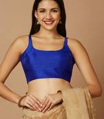 SALWAR STUDIO Women's Rayal Blue Solid Saree Blouse