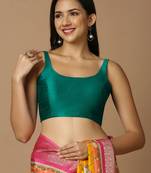 SALWAR STUDIO Women's Teal Green Solid Saree Blouse