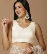 Elegant Off-White Silk Sleeveless V-Neck Readymade Blouse
