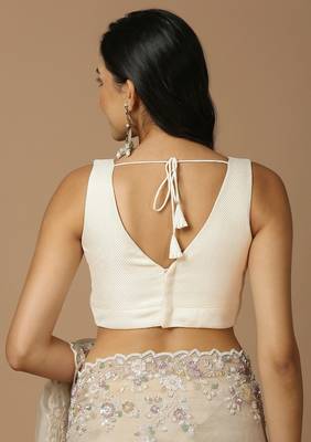 Elegant Off-White Silk Sleeveless V-Neck Readymade Blouse 4