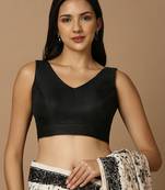 SALWAR STUDIO Women's Black Self Design Saree Blouse