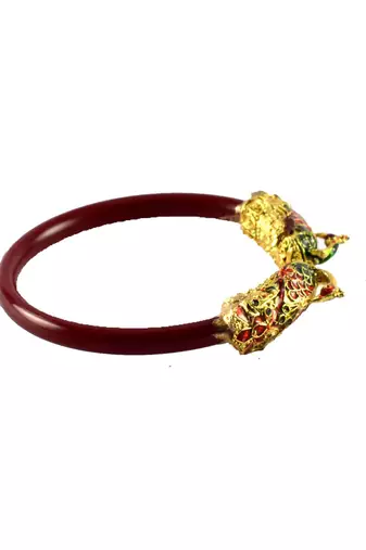 Extra Large Size Brass And Acrylic Bangle Color Maroon