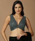 Grey Lycra Solid Saree Partywear Readymade Blouse