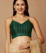 SALWAR STUDIO Women's Green Embellished Saree Blouse