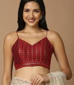 SALWAR STUDIO Women's Maroon Embellished Saree Blouse