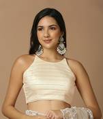 Cream Silk Woven Work Readymade Blouse