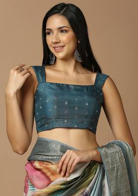 SALWAR STUDIO Women's Teal Woven Design Saree Blouse 1