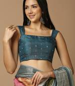 SALWAR STUDIO Women's Teal Woven Design Saree Blouse