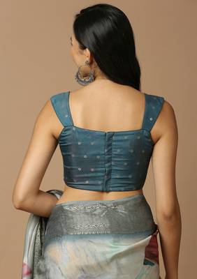 SALWAR STUDIO Women's Teal Woven Design Saree Blouse 4