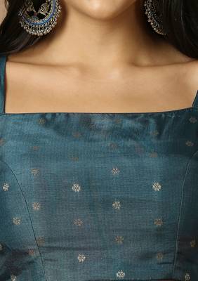 SALWAR STUDIO Women's Teal Woven Design Saree Blouse 5