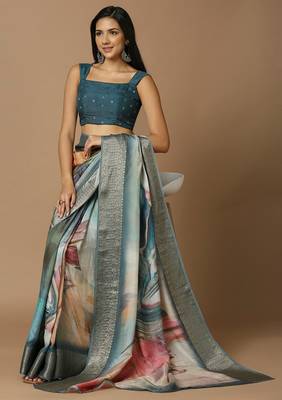 SALWAR STUDIO Women's Teal Woven Design Saree Blouse 6
