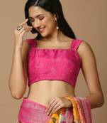 SALWAR STUDIO Women's Pink Woven Design Saree Blouse