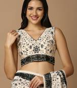 SALWAR STUDIO Women's Off White & Black Embroidered Saree Blouse