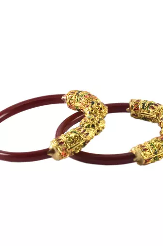 Extra Large Size Brass And Acrylic Bangle Color Maroon