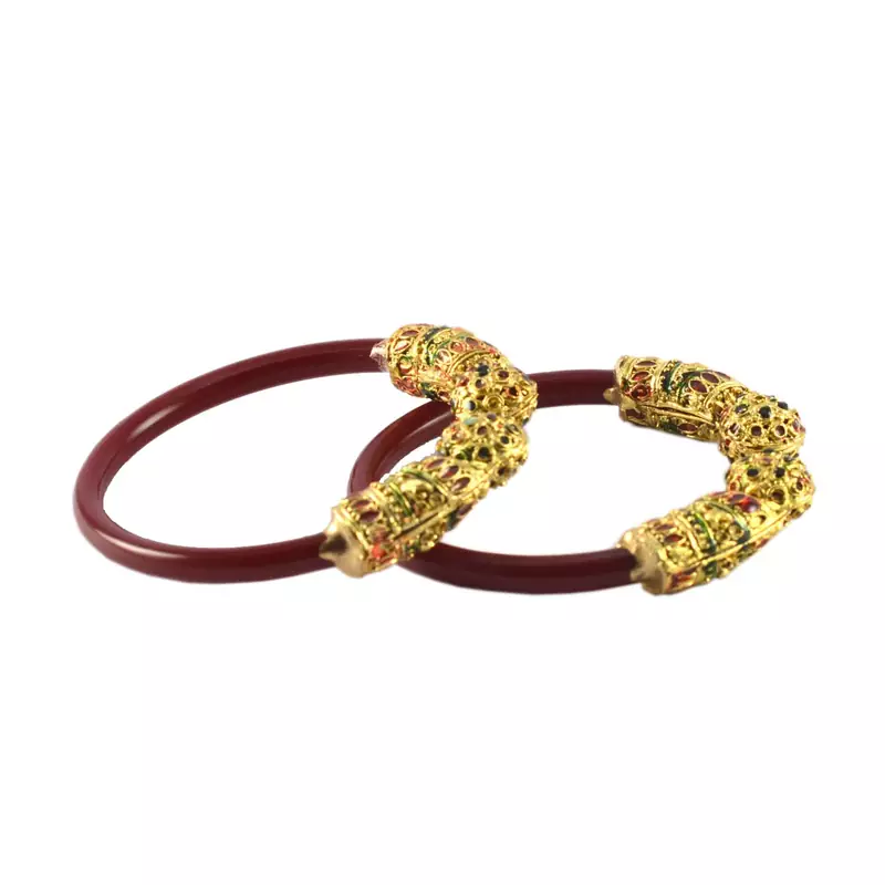 Extra Large Size Brass And Acrylic Bangle Color Maroon