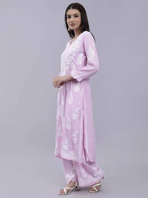 hand embroidered pink cotton blend lucknow chikankari women kurta set 3