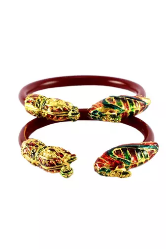Extra Large Size Brass And Acrylic Bangle Color Maroon