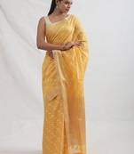 Yellow Kora Silk Saree With Blouse Piece
