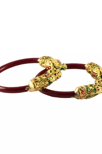 Extra Large Size Brass And Acrylic Bangle Color Maroon