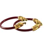 Extra Large Size Brass And Acrylic Bangle Color Maroon