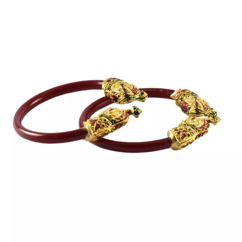 Extra Large Size Brass And Acrylic Bangle Color Maroon
