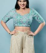 SALWAR STUDIO Women's Sea Green Woven Design Saree Blouse