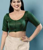 SALWAR STUDIO Women's Green Woven Design Saree Blouse