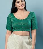 SALWAR STUDIO Women's Rama Green Woven Design Saree Blouse