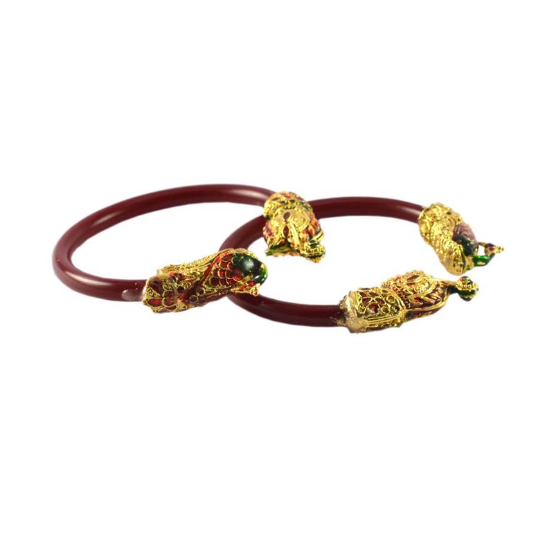 Extra Large Size Brass And Acrylic Bangle Color Maroon