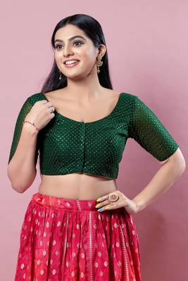 SALWAR STUDIO Women's Dark Green Embroidered Saree Blouse 1