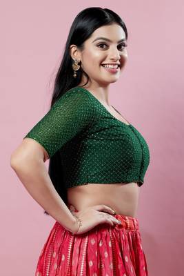 SALWAR STUDIO Women's Dark Green Embroidered Saree Blouse 2
