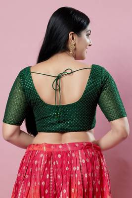 SALWAR STUDIO Women's Dark Green Embroidered Saree Blouse 4