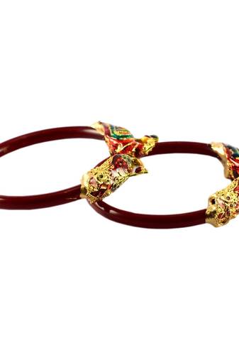 Extra Large Size Brass And Acrylic Bangle Color Maroon