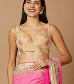 SALWAR STUDIO Women's Beige Ethnic Motif woven design Saree Blouse