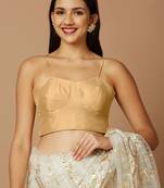 SALWAR STUDIO Women's Gold Solid Saree Blouse