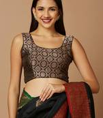 SALWAR STUDIO Women's Balck Brocade Saree Blouse