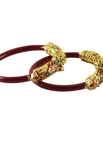 Extra Large Size Brass And Acrylic Bangle Color Maroon