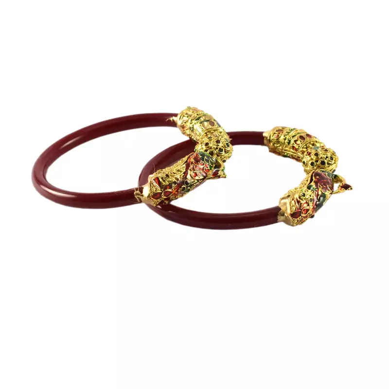 Extra Large Size Brass And Acrylic Bangle Color Maroon