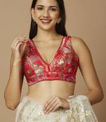 SALWAR STUDIO Women's Red Woven Design Saree Blouse