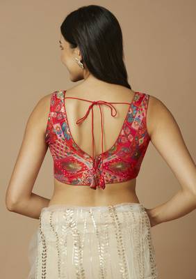 SALWAR STUDIO Women's Red Woven Design Saree Blouse 4