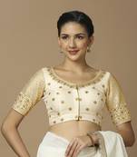 SALWAR STUDIO Women's Off White Embroidered Saree Blouse