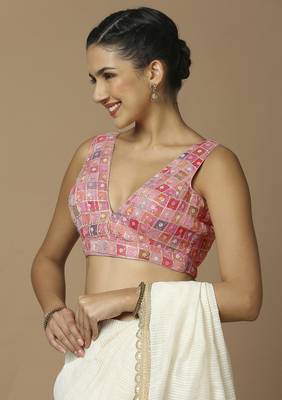 SALWAR STUDIO Women's Pink Embellished Saree Blouse 2