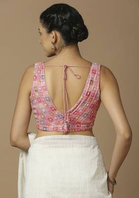 SALWAR STUDIO Women's Pink Embellished Saree Blouse 4