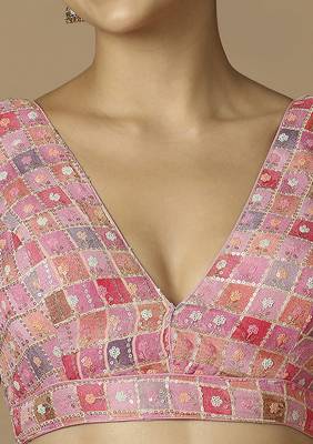 SALWAR STUDIO Women's Pink Embellished Saree Blouse 5