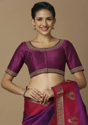 SALWAR STUDIO Women's Magenta Embroidered Saree Blouse 1