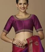 SALWAR STUDIO Women's Magenta Embroidered Saree Blouse