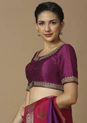 SALWAR STUDIO Women's Magenta Embroidered Saree Blouse 2