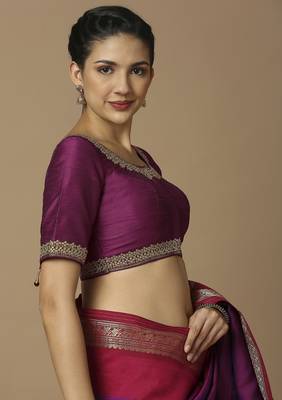 SALWAR STUDIO Women's Magenta Embroidered Saree Blouse 3