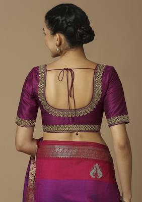 SALWAR STUDIO Women's Magenta Embroidered Saree Blouse 4